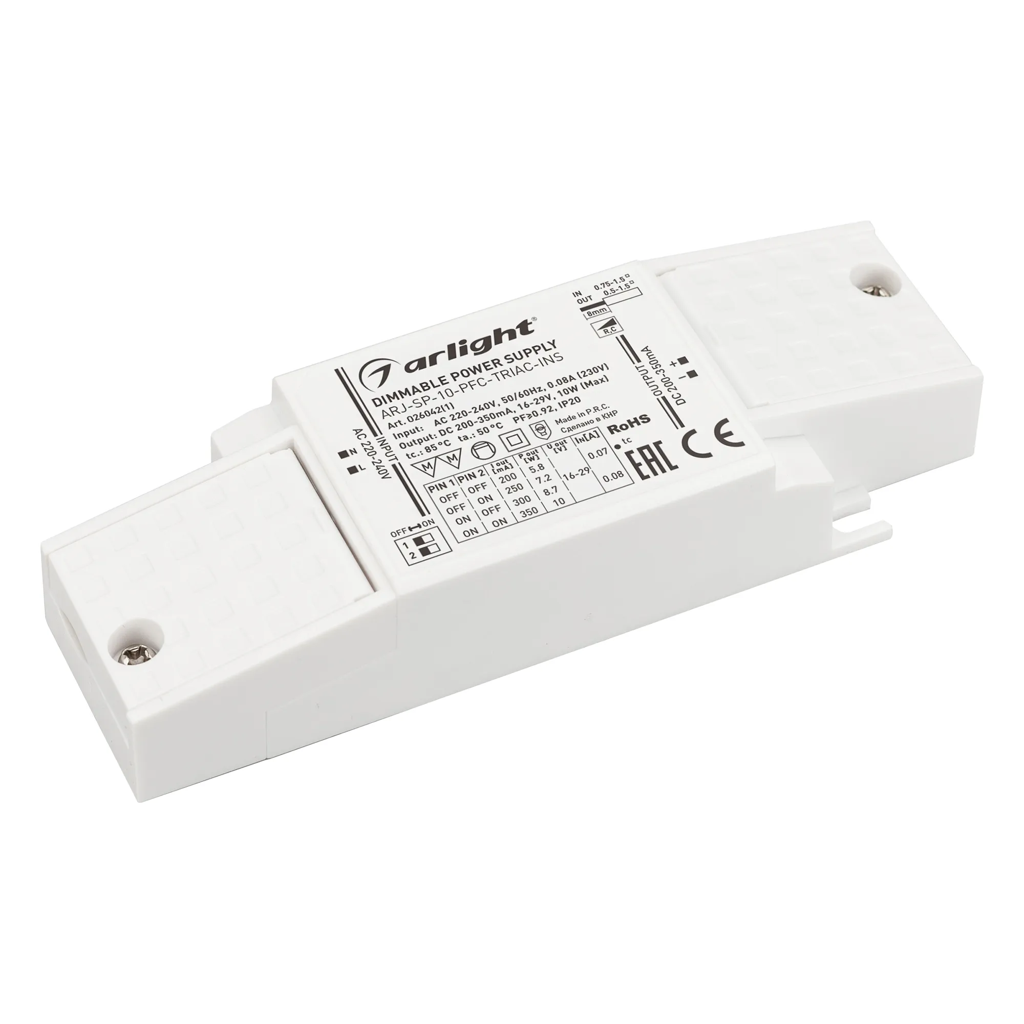 Блок питания ARJ-SP-10-PFC-TRIAC-INS (10W, 16-29V, 0.2-0.35A) (Arlight, IP20 Пластик, 5 лет) - Изображение