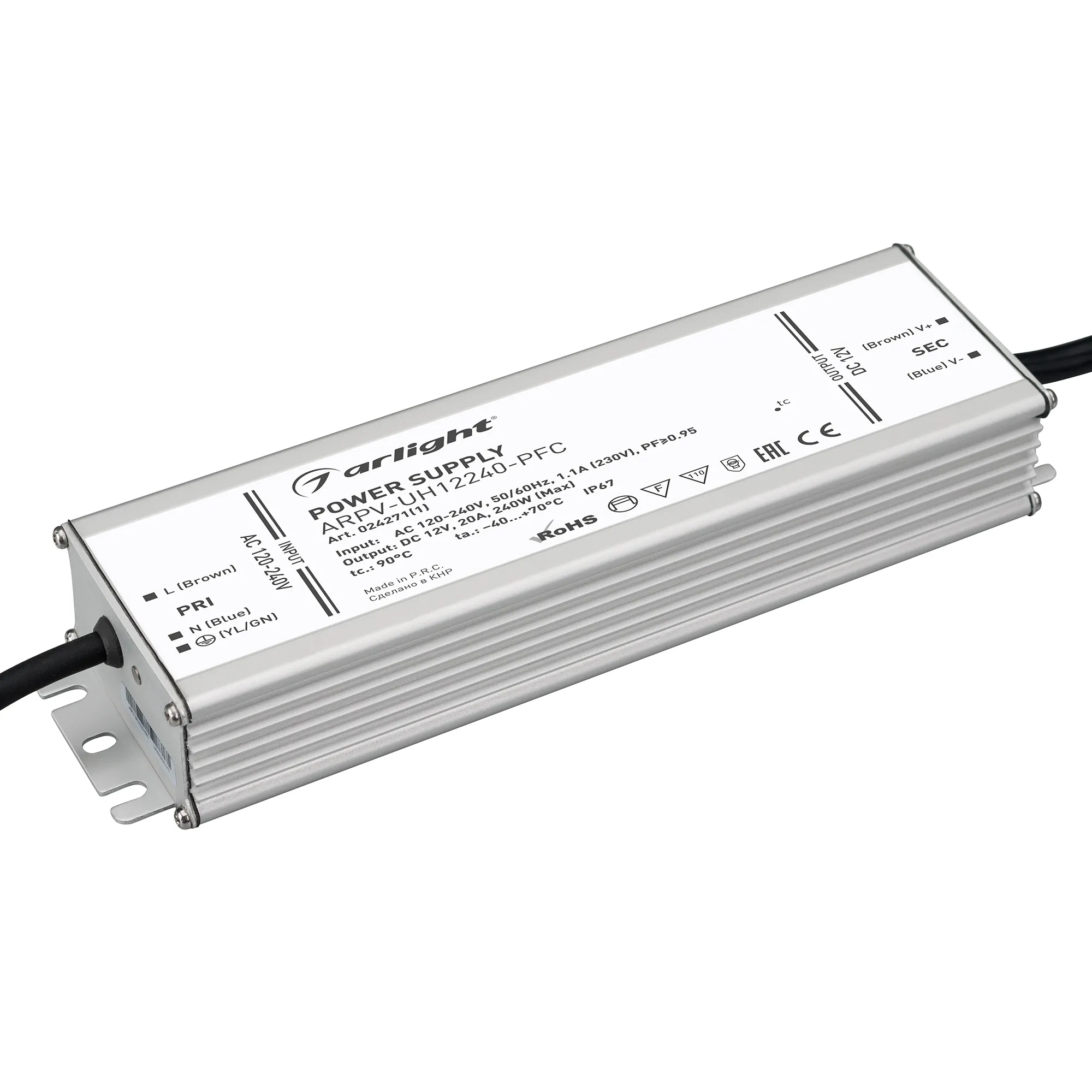 Блок питания ARPV-UH12240-PFC (12V, 20.0A, 240W) (Arlight, IP67 Металл, 7 лет) - Изображение