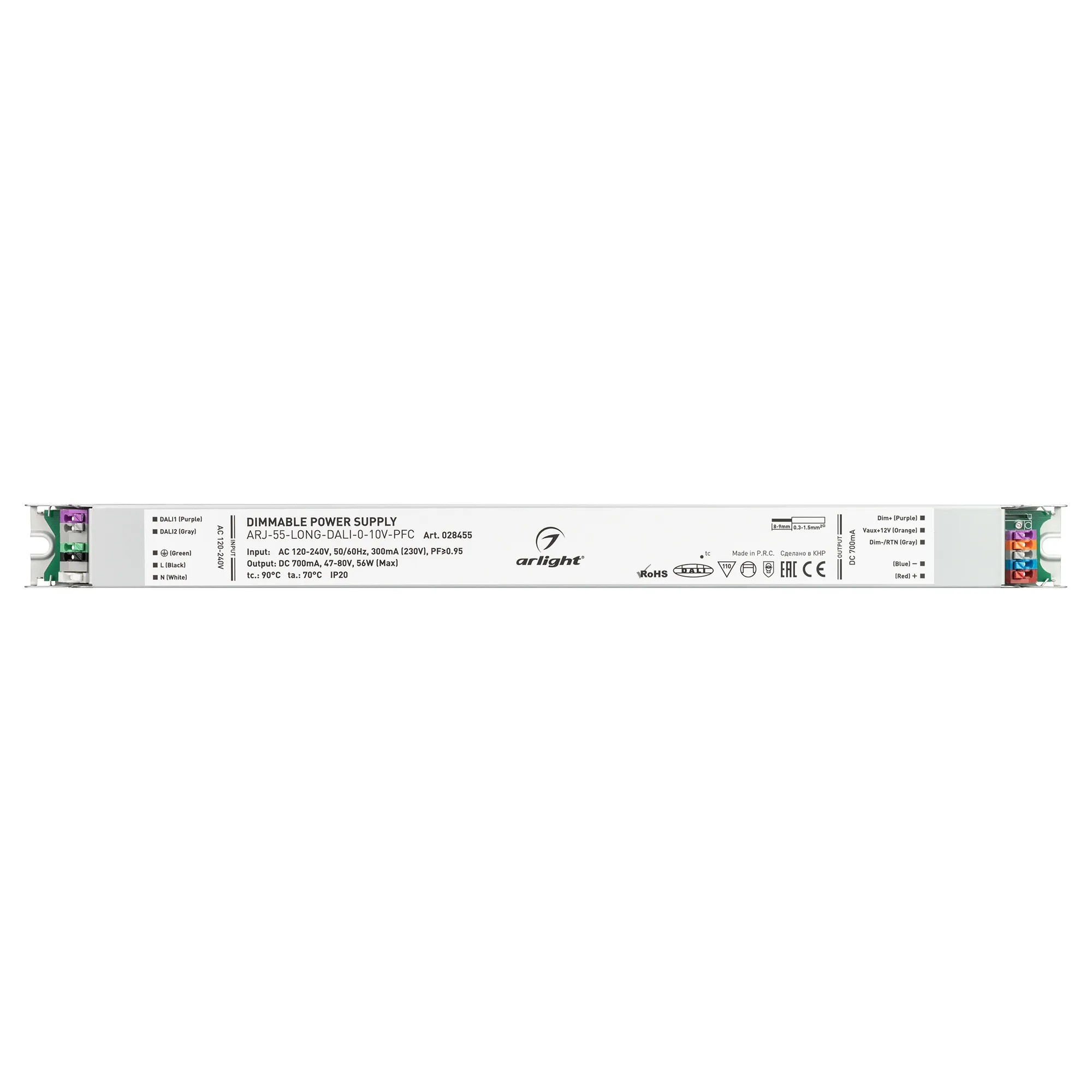 Блок питания ARJ-55-LONG-DALI-0-10V-PFC (56W, 700mA) (Arlight, IP20 Металл, 7 лет) - Изображение