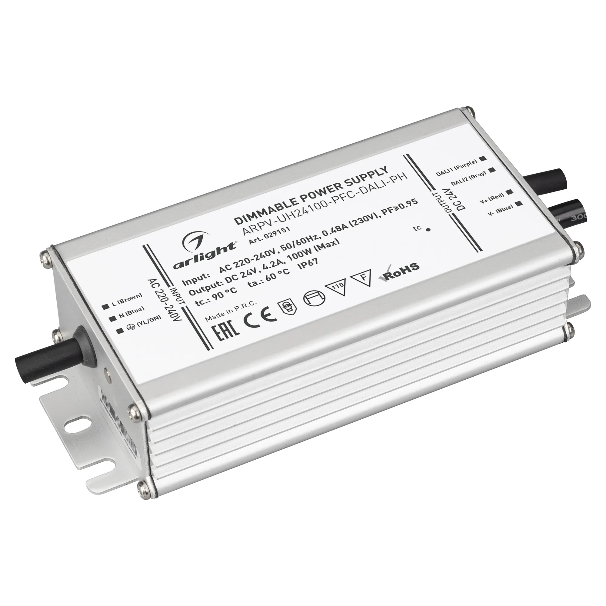 Блок питания ARPV-UH24100-PFC-DALI-PH (24V, 4.2A, 100W) (Arlight, IP67 Металл, 7 лет) - Изображение