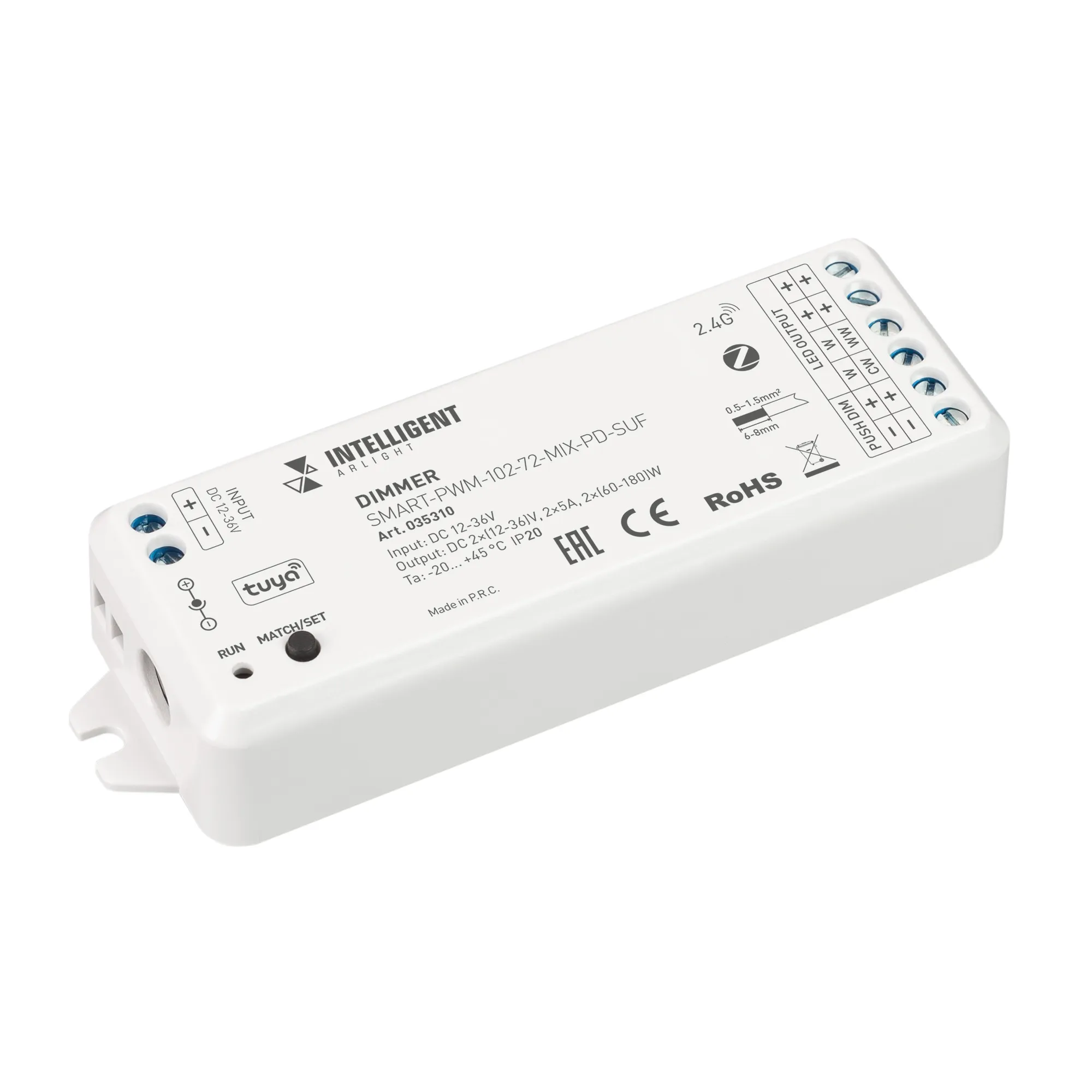 INTELLIGENT ARLIGHT Диммер SMART-PWM-102-72-MIX-PD-SUF (12-36V, 2x5A, ZB, 2.4G) (IARL, Пластик) - Изображение