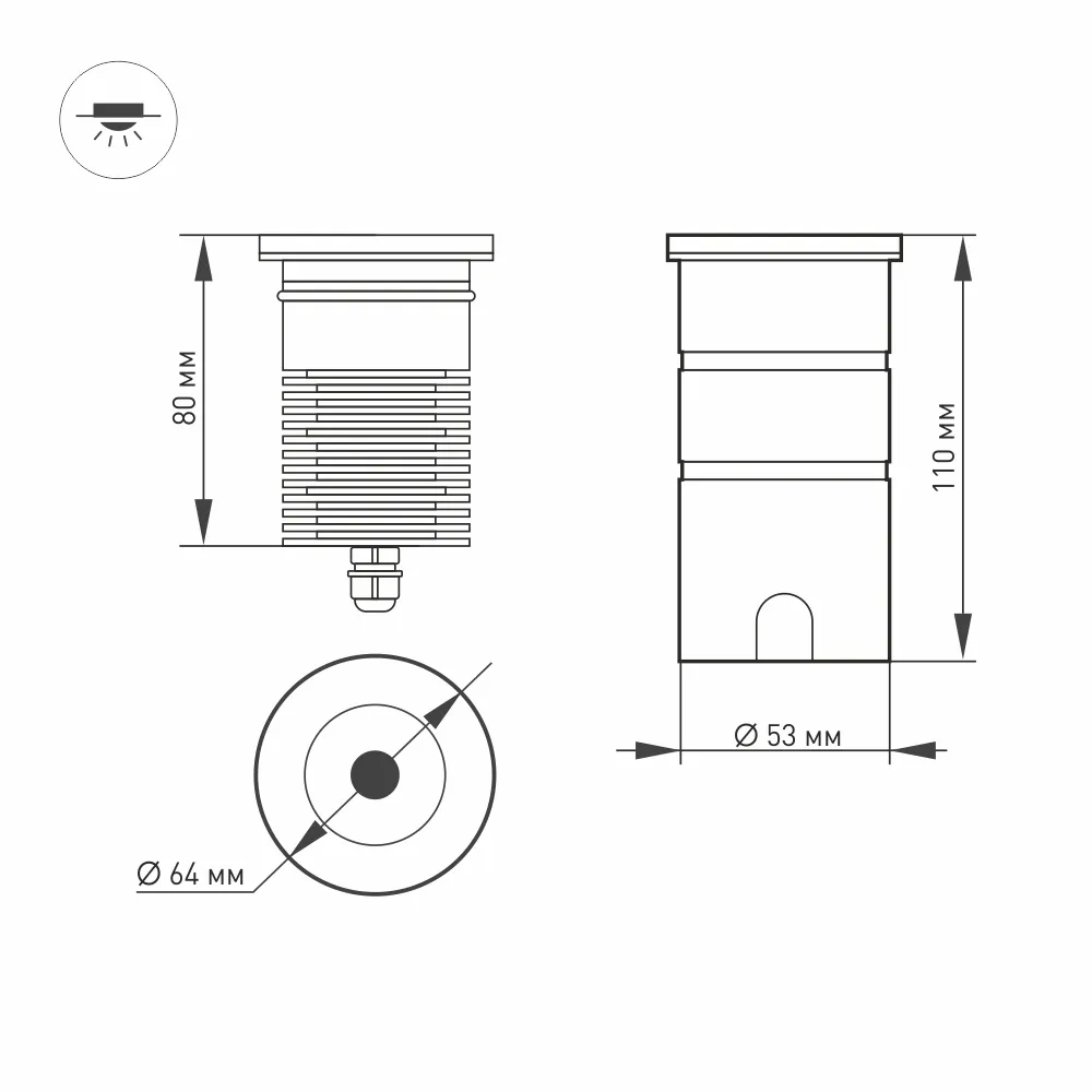 Светильник LTD-GROUND-R65-6W Warm3000 (SL, 24 deg, 230V) (Arlight, IP67 Металл, 3 года) - Изображение