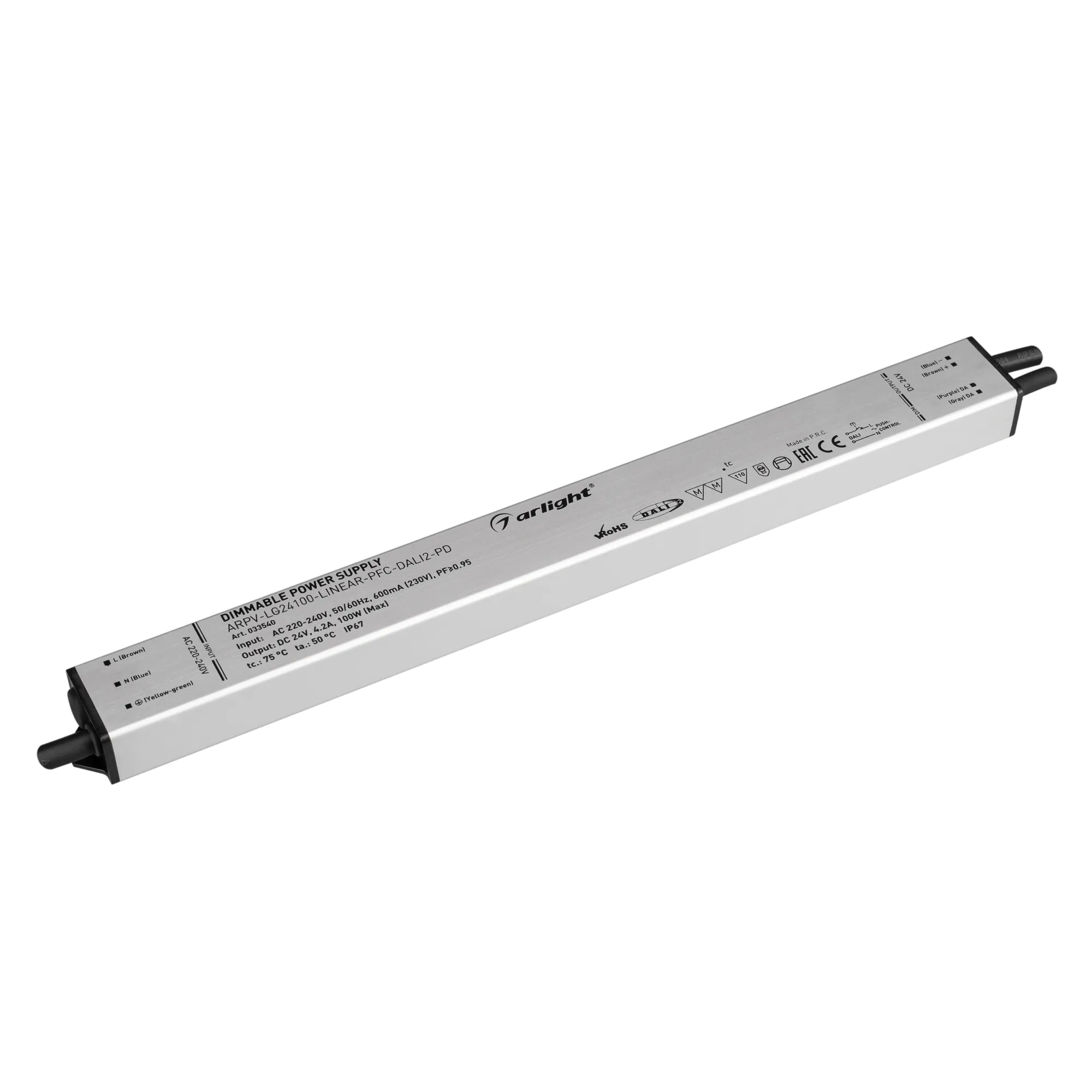 Блок питания ARPV-LG24100-LINEAR-PFC-DALI2-PD (24V, 4.2A, 100W) (Arlight, IP67 Металл, 5 лет) - Изображение