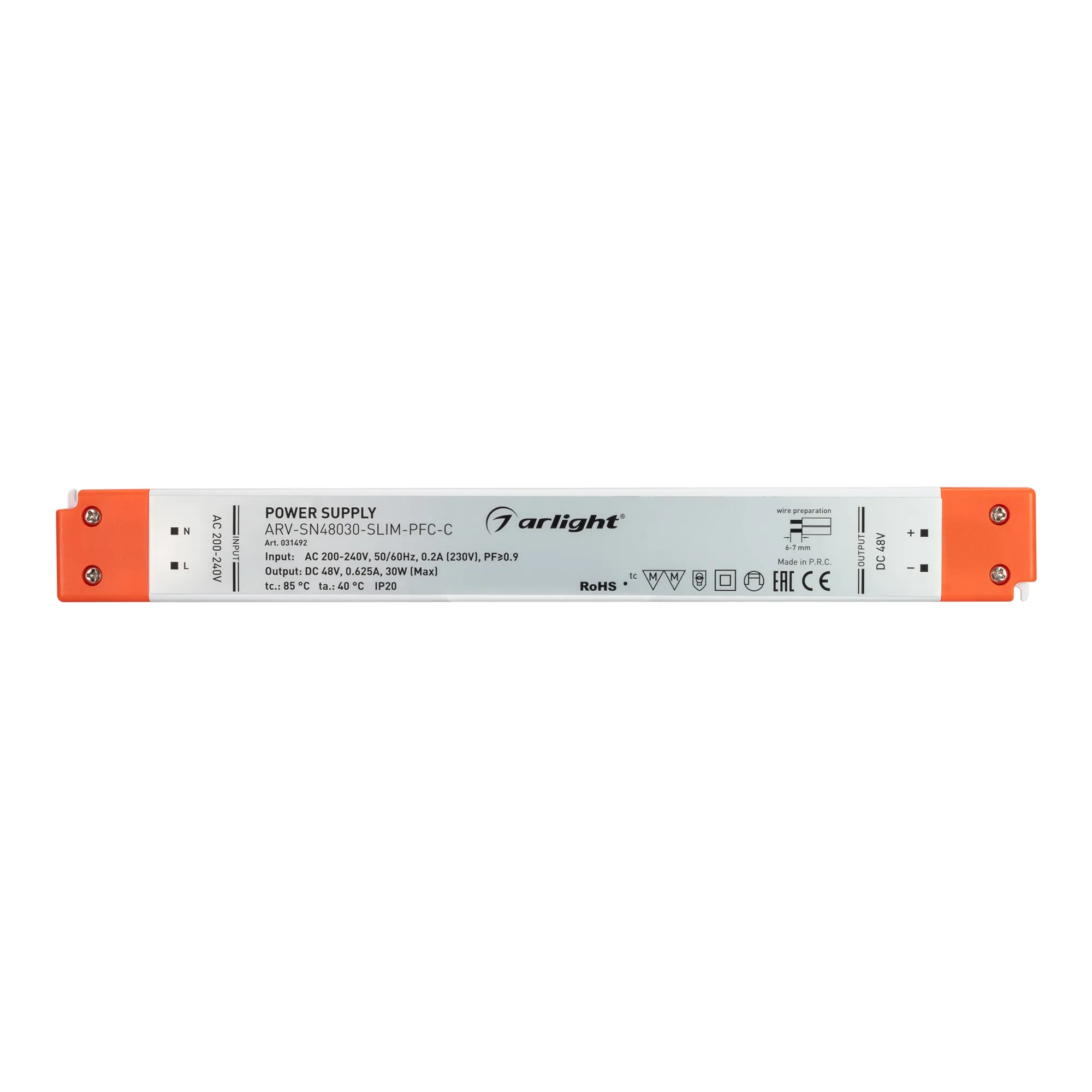 Блок питания ARV-SN48030-SLIM-PFC-C (48V, 0.62A, 30W) (Arlight, IP20 Пластик, 3 года) - Изображение