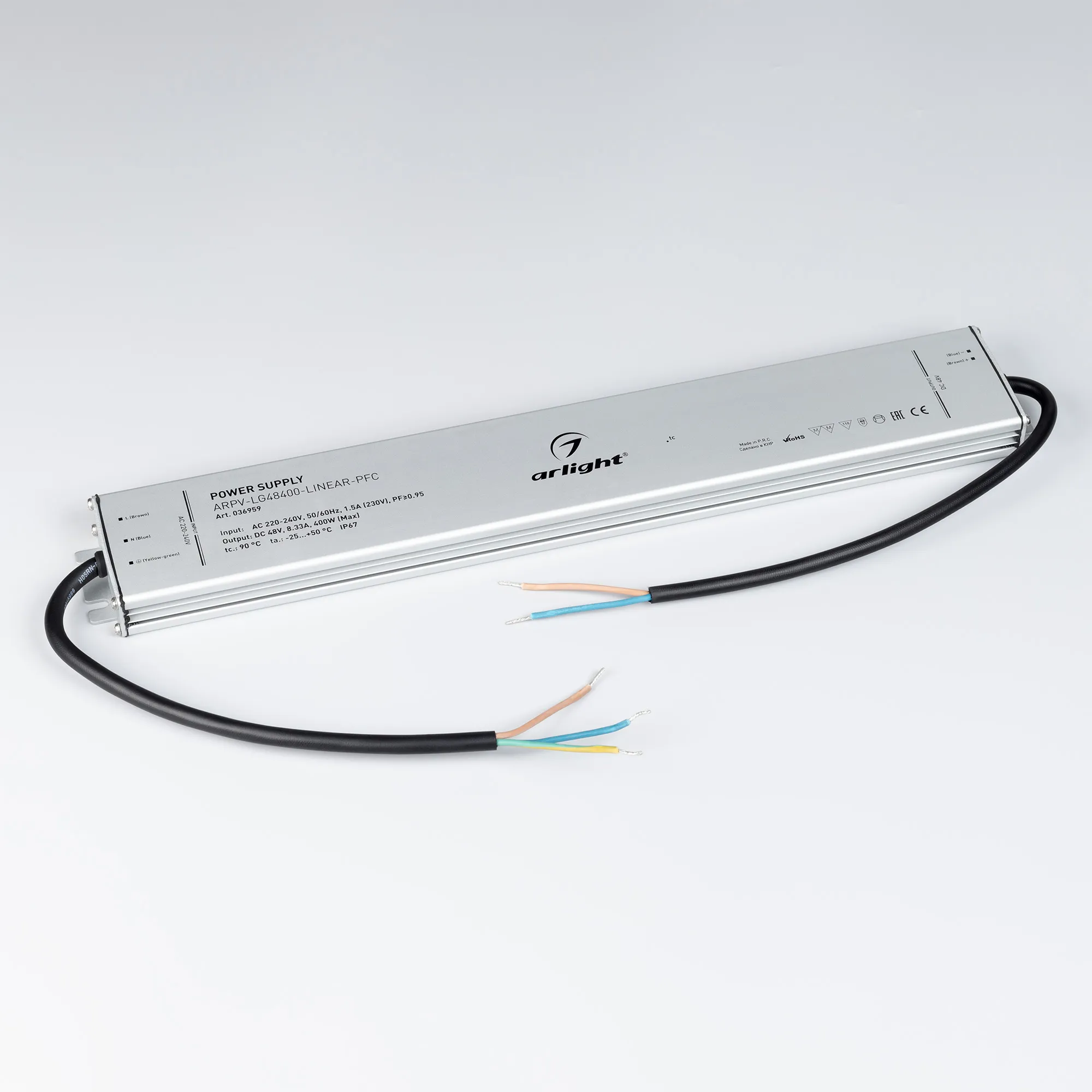 Блок питания ARPV-LG48400-LINEAR-PFC (48V, 8.33A, 400W) (Arlight, IP67 Металл, 5 лет) - Изображение