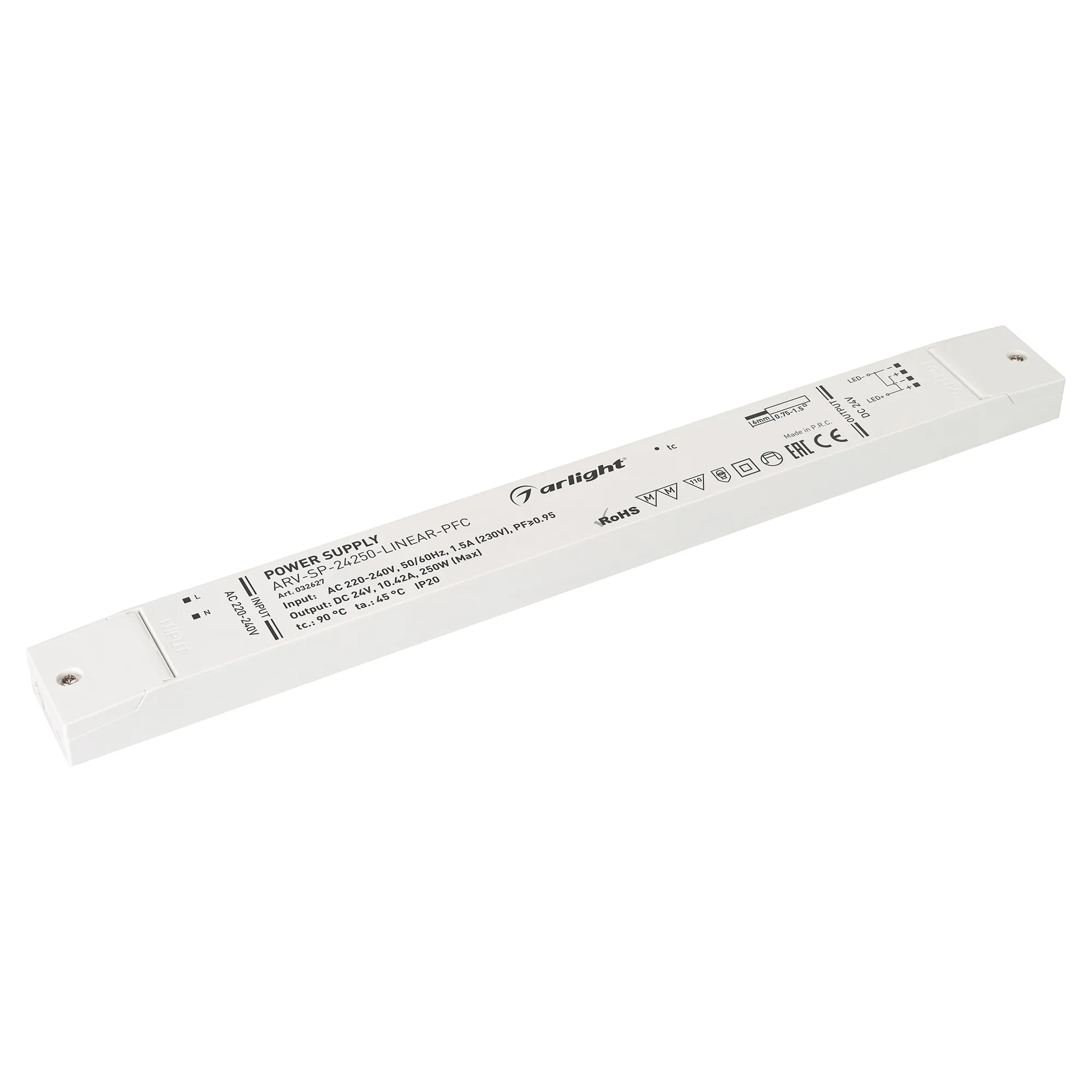 Блок питания ARV-SP-24250-LINEAR-PFC (24V, 10.42A, 250W) (Arlight, IP20 Пластик, 5 лет) - Изображение