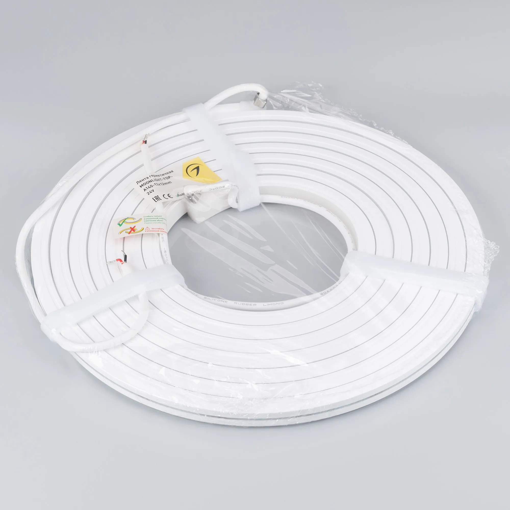 Лента светодиодная герметичная MOONLIGHT-TOP-A140-13x12mm 24V Day4000 (9.6 W/m, IP67, 5m, wire x2) (Arlight, Вывод боковой, 3 года) - Изображение