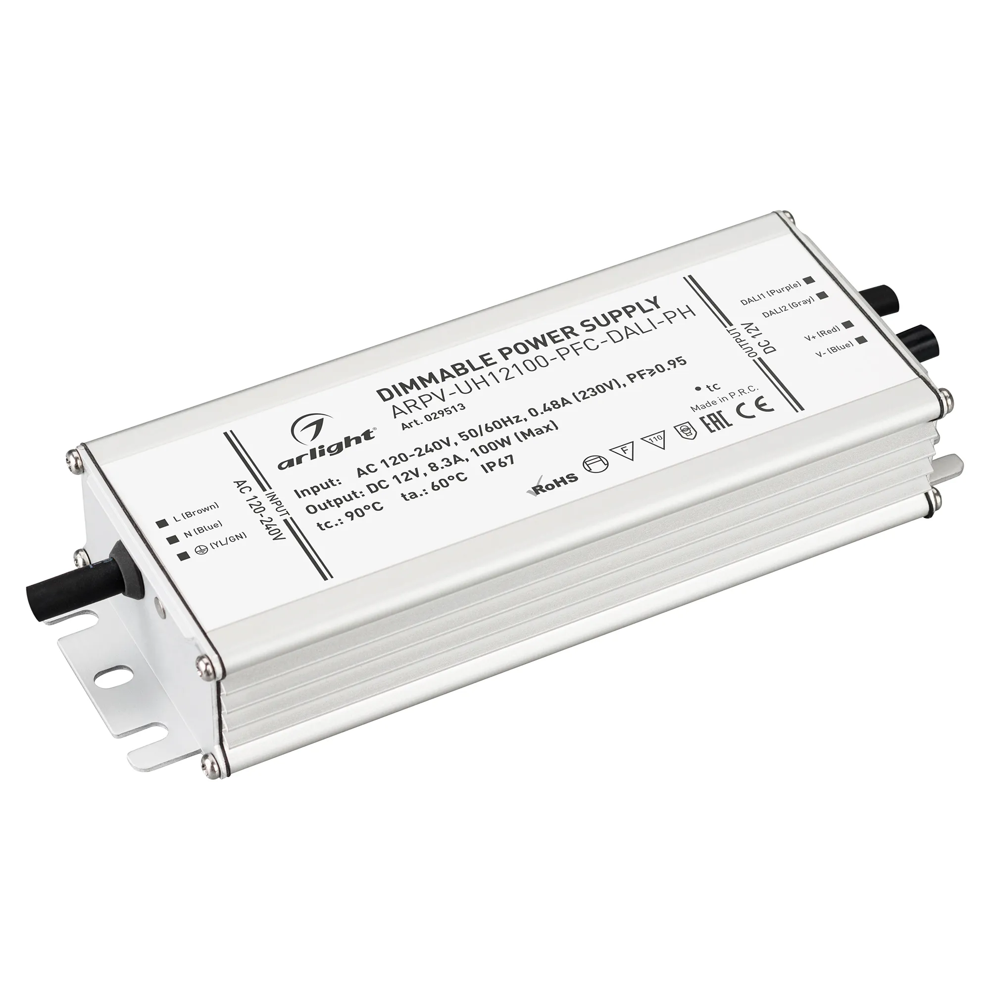 Блок питания ARPV-UH12100-PFC-DALI-PH (12V, 8.3A, 100W) (Arlight, IP67 Металл, 7 лет) - Изображение