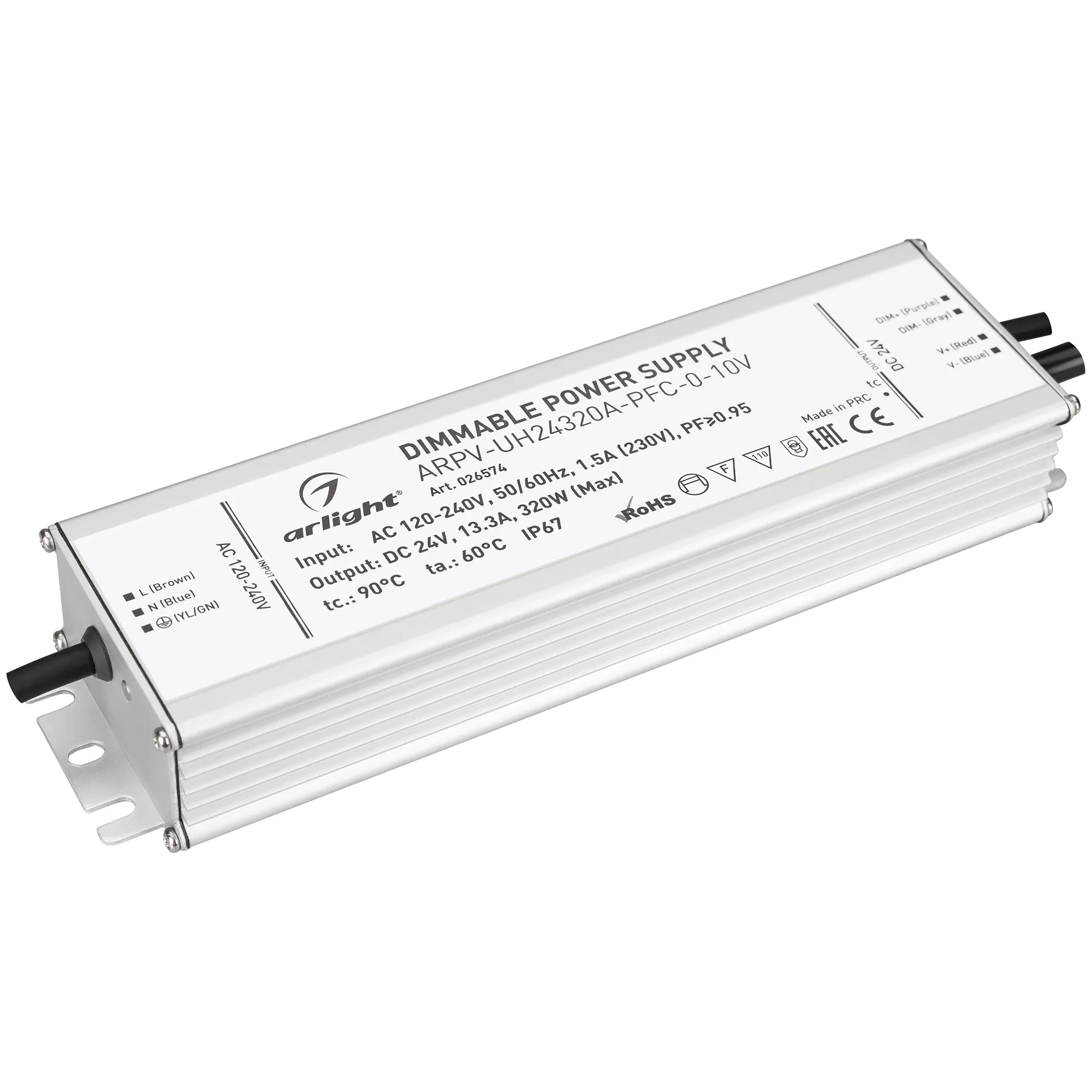 Блок питания ARPV-UH24320A-PFC-0-10V (24V, 13.3A, 320W) (Arlight, IP67 Металл, 7 лет) - Изображение