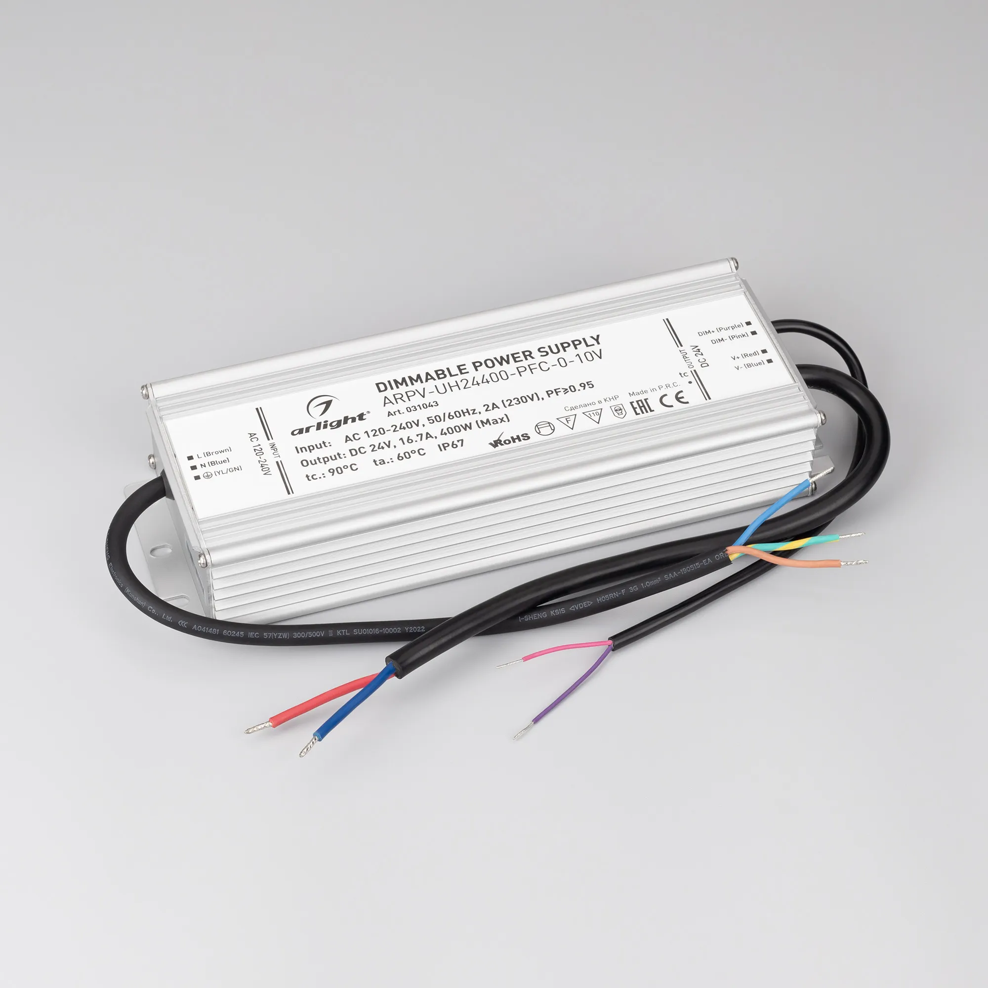 Блок питания ARPV-UH24400-PFC-0-10V (24V, 16.7A, 400W) (Arlight, IP67 Металл, 7 лет) - Изображение