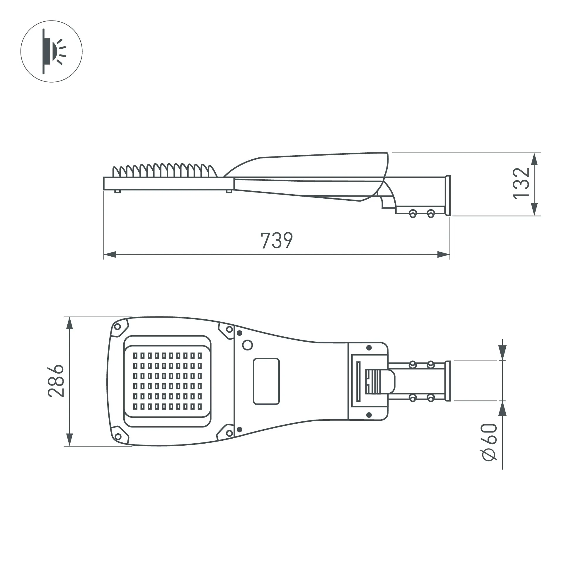 Светильник OXOR-GRES-739х286-120W Day4000 (GR, 150x80 deg, 230V) IP66 (Arlight, -) - Изображение