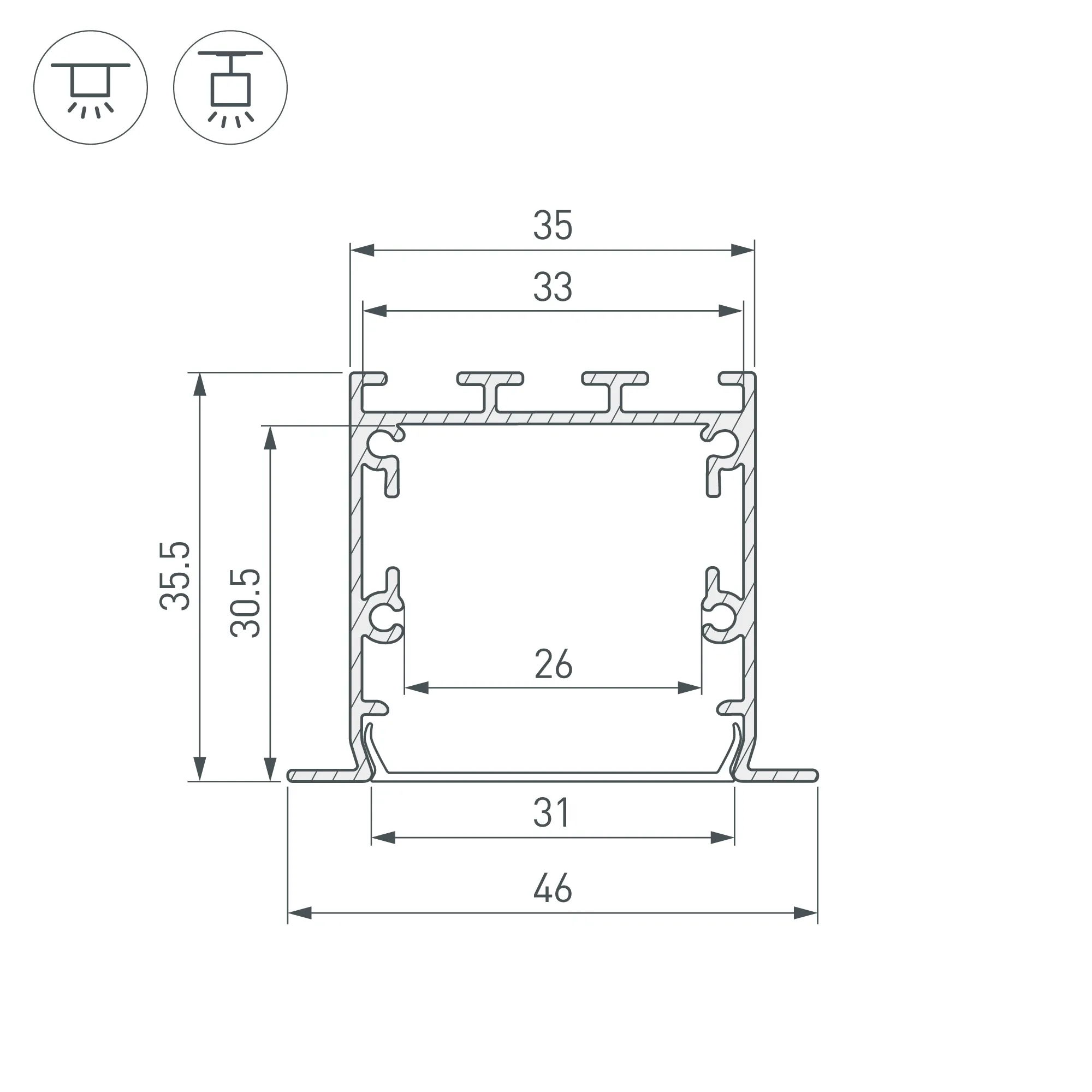 Профиль LINIA49-F-S-2500 BLACK (Arlight, Алюминий) - Изображение