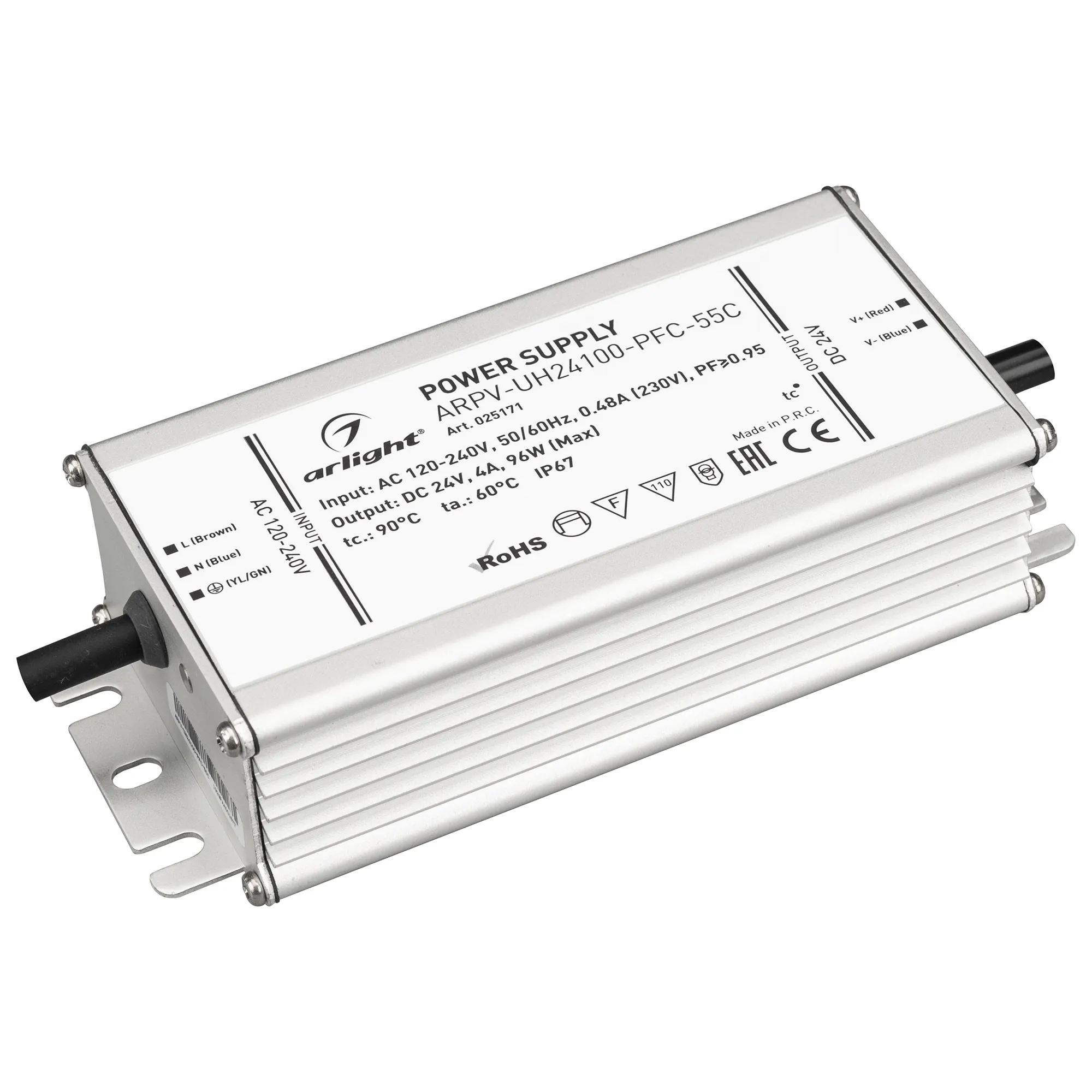 Блок питания ARPV-UH24100-PFC-55C (24V, 4.2A, 100W) (Arlight, IP67 Металл, 5 лет) - Изображение