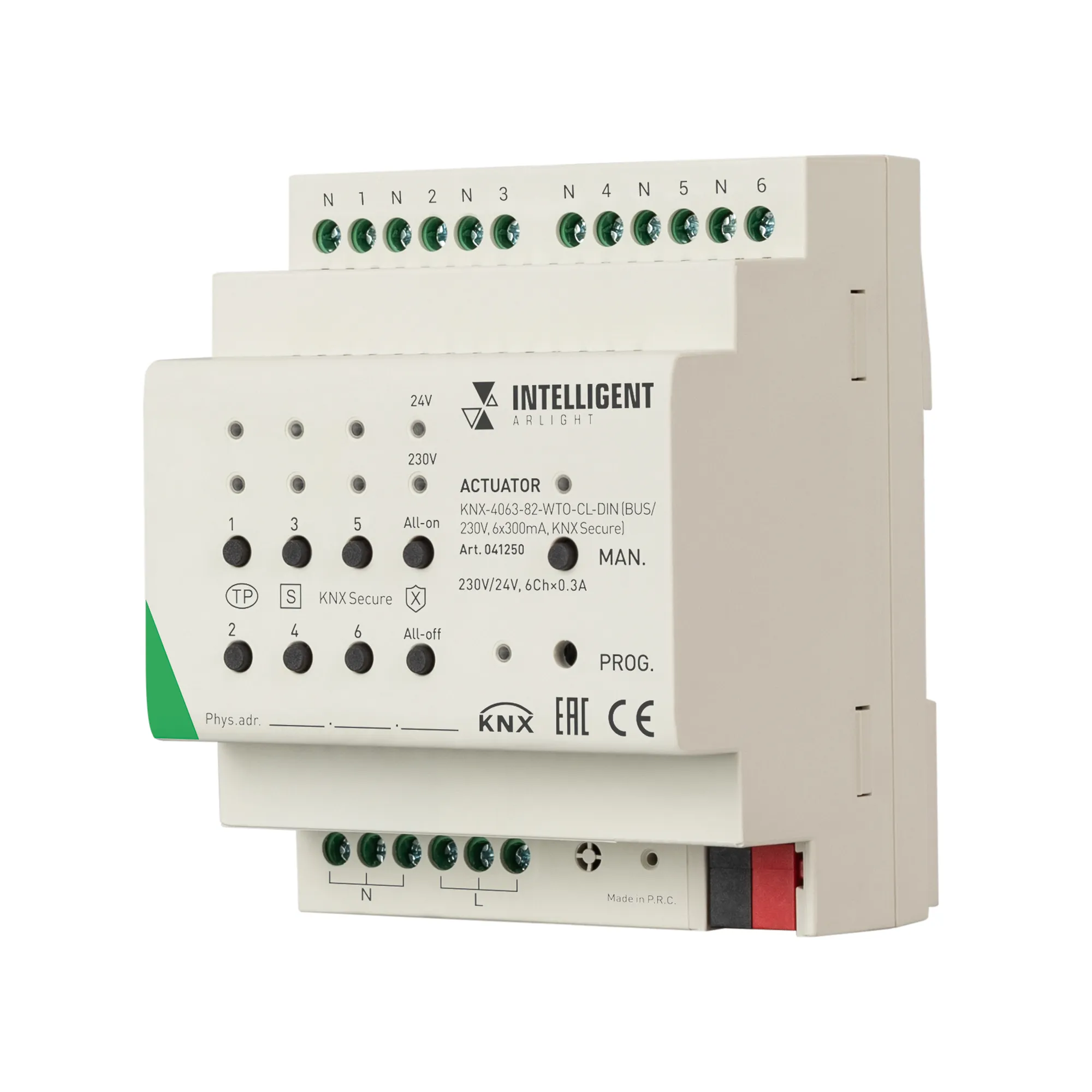 INTELLIGENT ARLIGHT Актуатор KNX-4063-82-WTO-CL-DIN (BUS/230V, 6x300mA, KNX Secure) (IARL, IP20 Пластик, 2 года) - Изображение