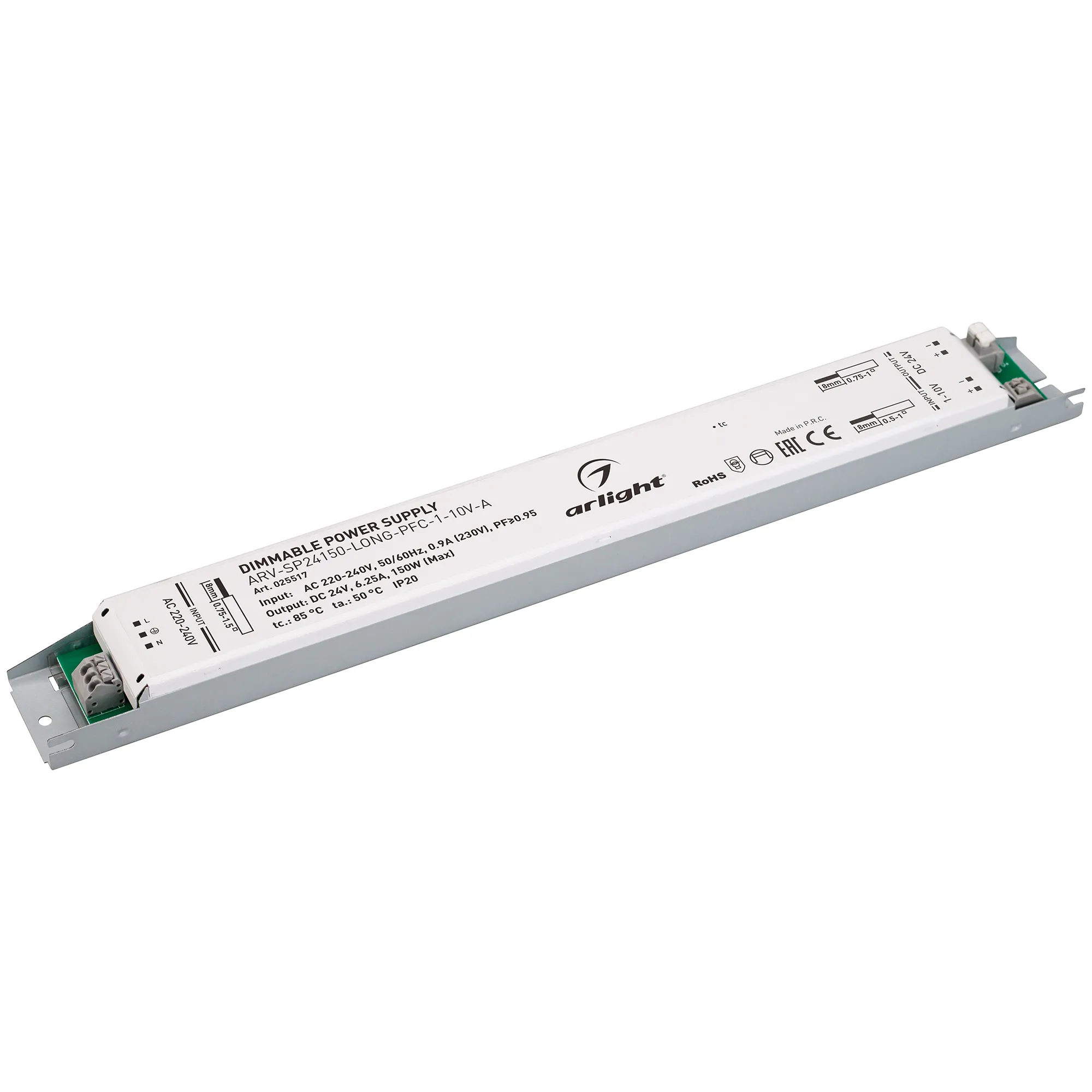 Блок питания ARV-SP24150-LONG-PFC-1-10V-A (24V, 6.25A, 150W) (Arlight, IP20 Металл, 5 лет) - Изображение