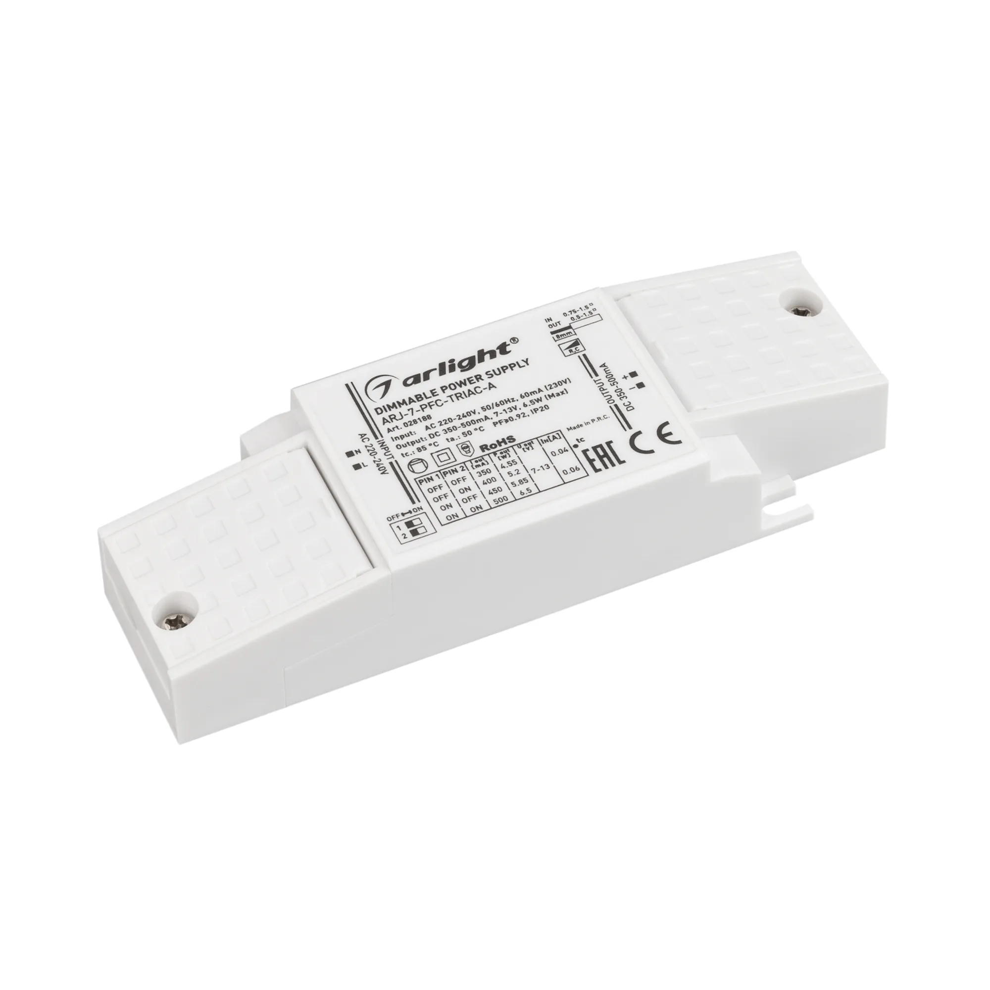 Блок питания ARJ-7-PFC-TRIAC-A (7W, 350-500mA) (Arlight, IP20 Пластик, 5 лет) - Изображение