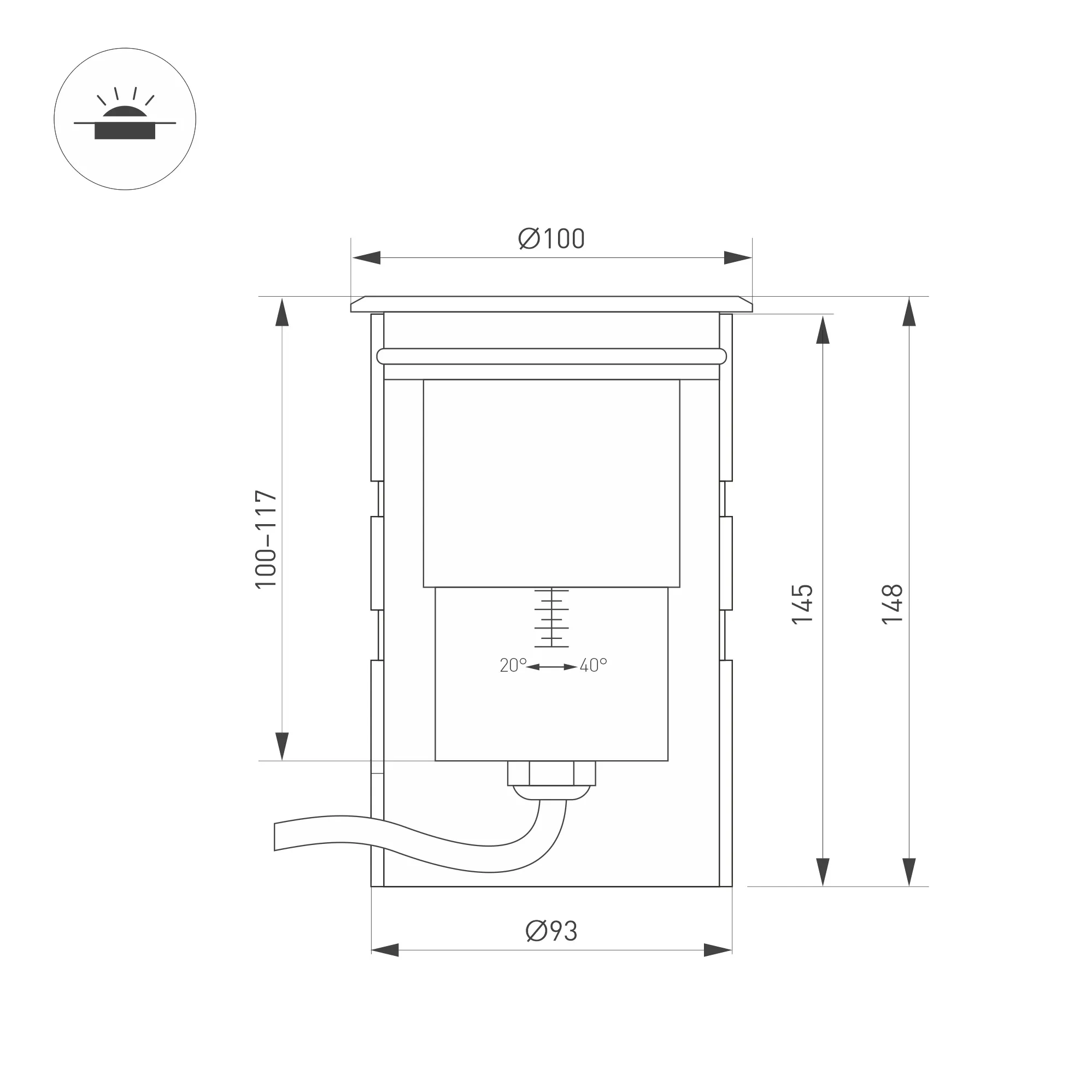 Светильник ART-GROUND-ZOOM-R100-15W Warm3000 (SL, 20-40 deg, 24V) (Arlight, IP67 Металл, 3 года) - Изображение