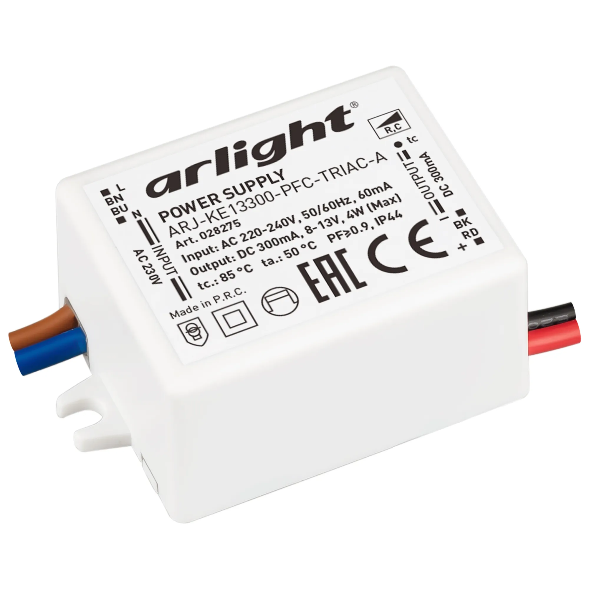 Блок питания ARJ-KE13300-PFC-TRIAC-A (4W, 300mA) (Arlight, IP44 Пластик, 5 лет) - Изображение