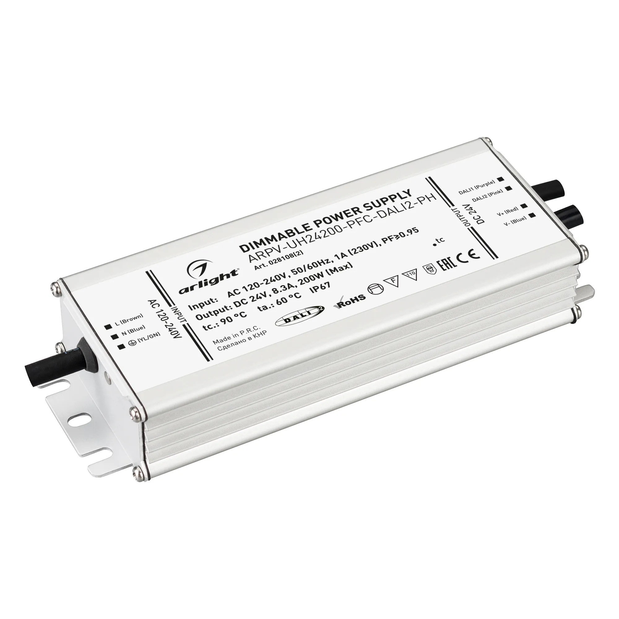 Блок питания ARPV-UH24200-PFC-DALI2-PH (24V, 8.3A, 200W) (Arlight, IP67 Металл, 7 лет) - Изображение