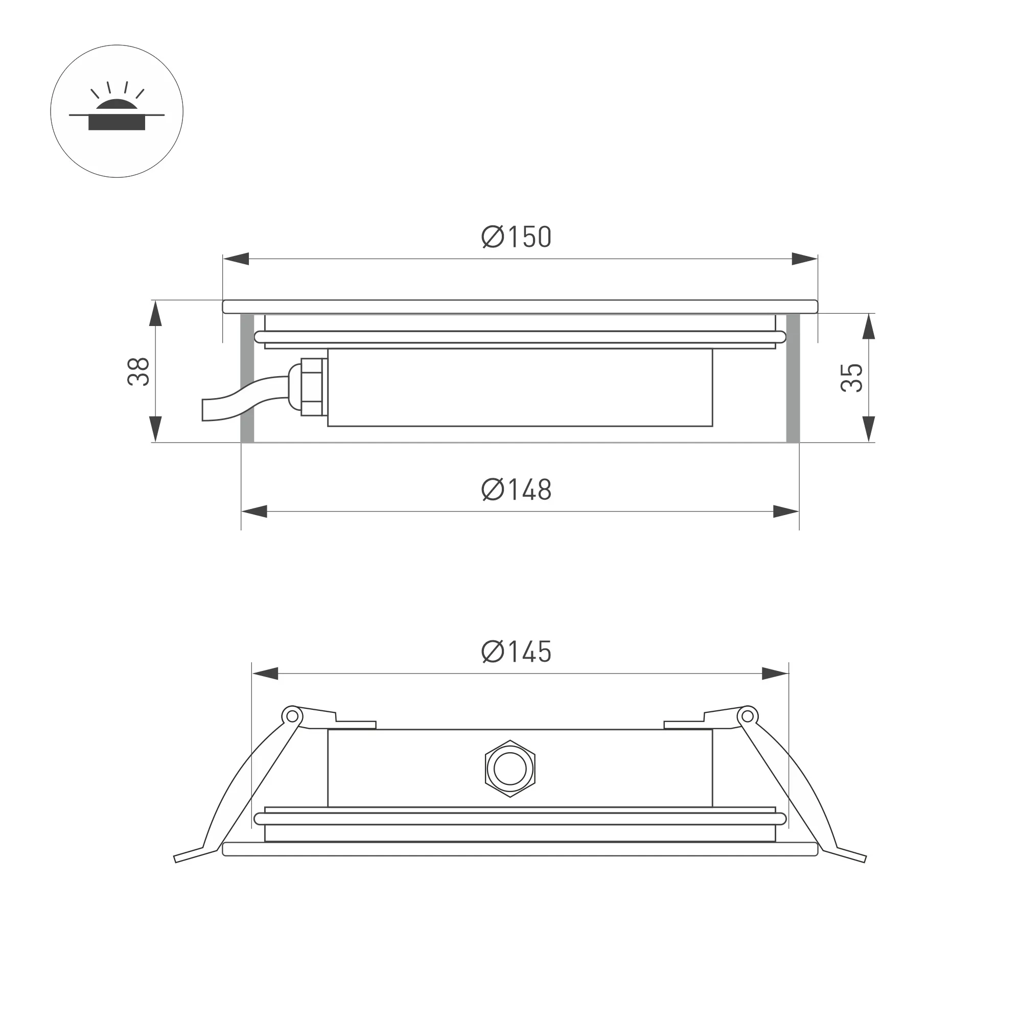 Светильник ART-GROUND-SLIM-R160-15W Warm3000 (SL, 30 deg, 24V) (Arlight, IP67 Металл, 3 года) - Изображение