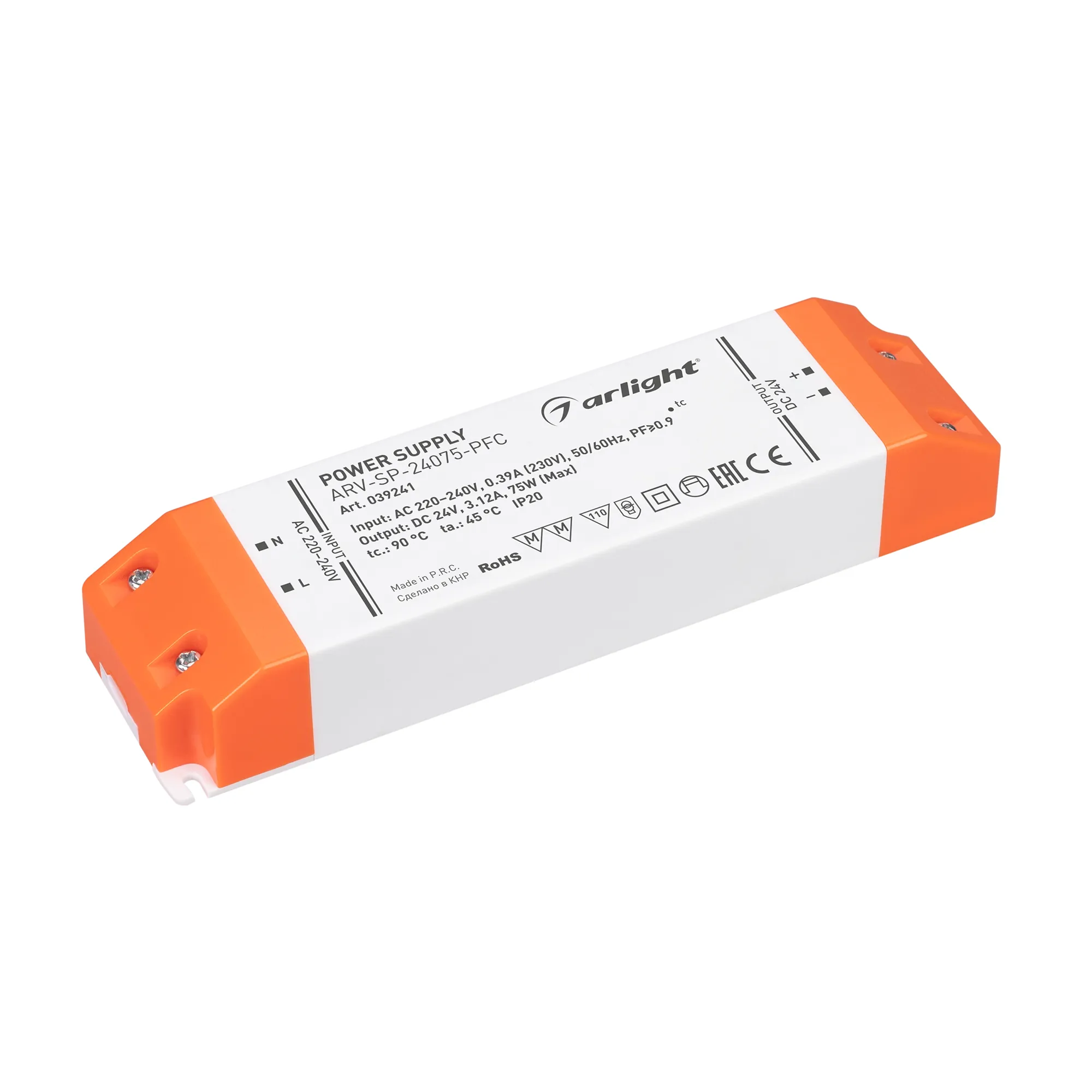 Блок питания ARV-SP-24075-PFC (24V, 3.12A, 75W) (Arlight, IP20 Пластик, 5 лет) - Изображение