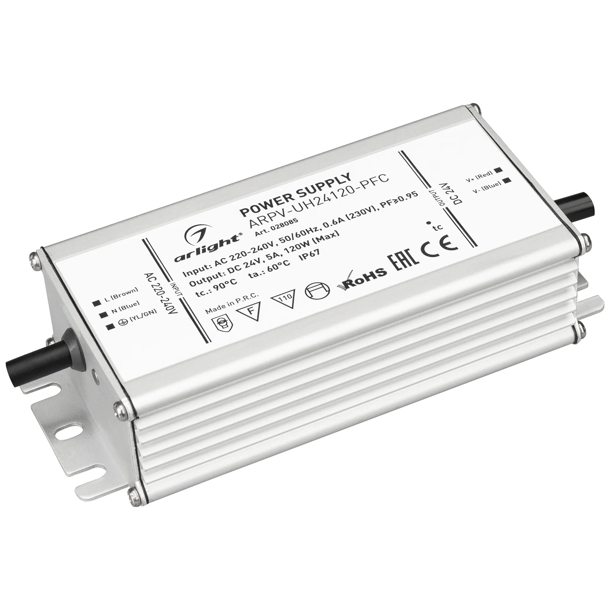 Блок питания ARPV-UH24120-PFC (24V, 5.0A, 120W) (Arlight, IP67 Металл, 7 лет) - Изображение