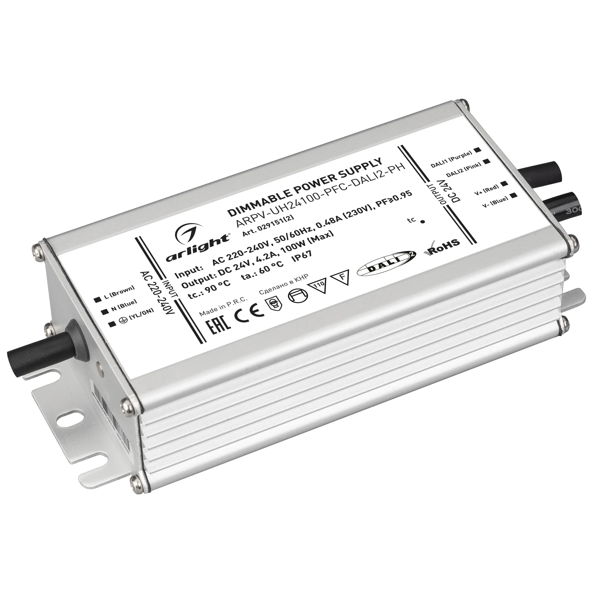 Блок питания ARPV-UH24100-PFC-DALI2-PH (24V, 4.2A, 100W) (Arlight, IP67 Металл, 7 лет) - Изображение