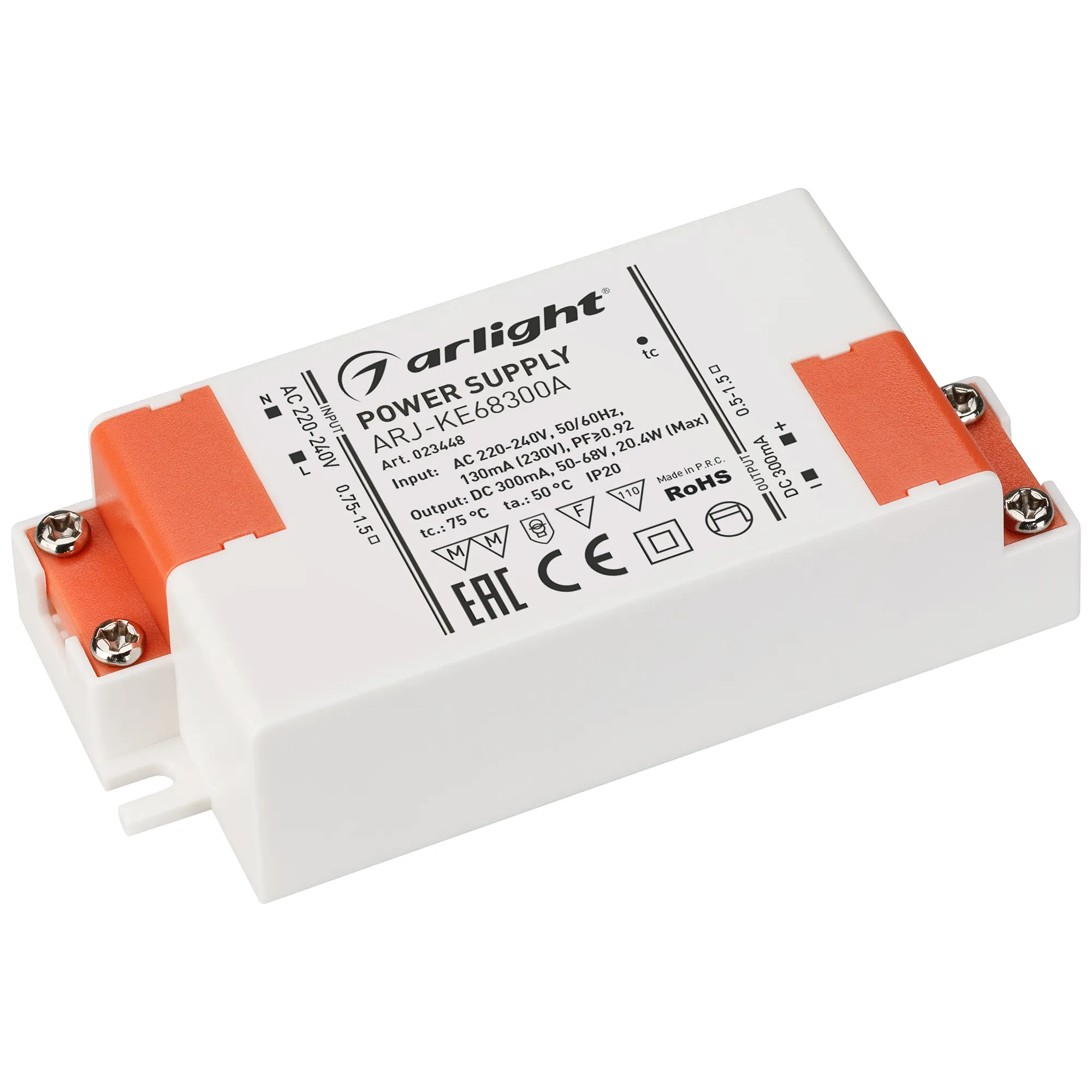 Блок питания ARJ-KE68300A (20W, 300mA, PFC) (Arlight, IP20 Пластик, 5 лет) - Изображение