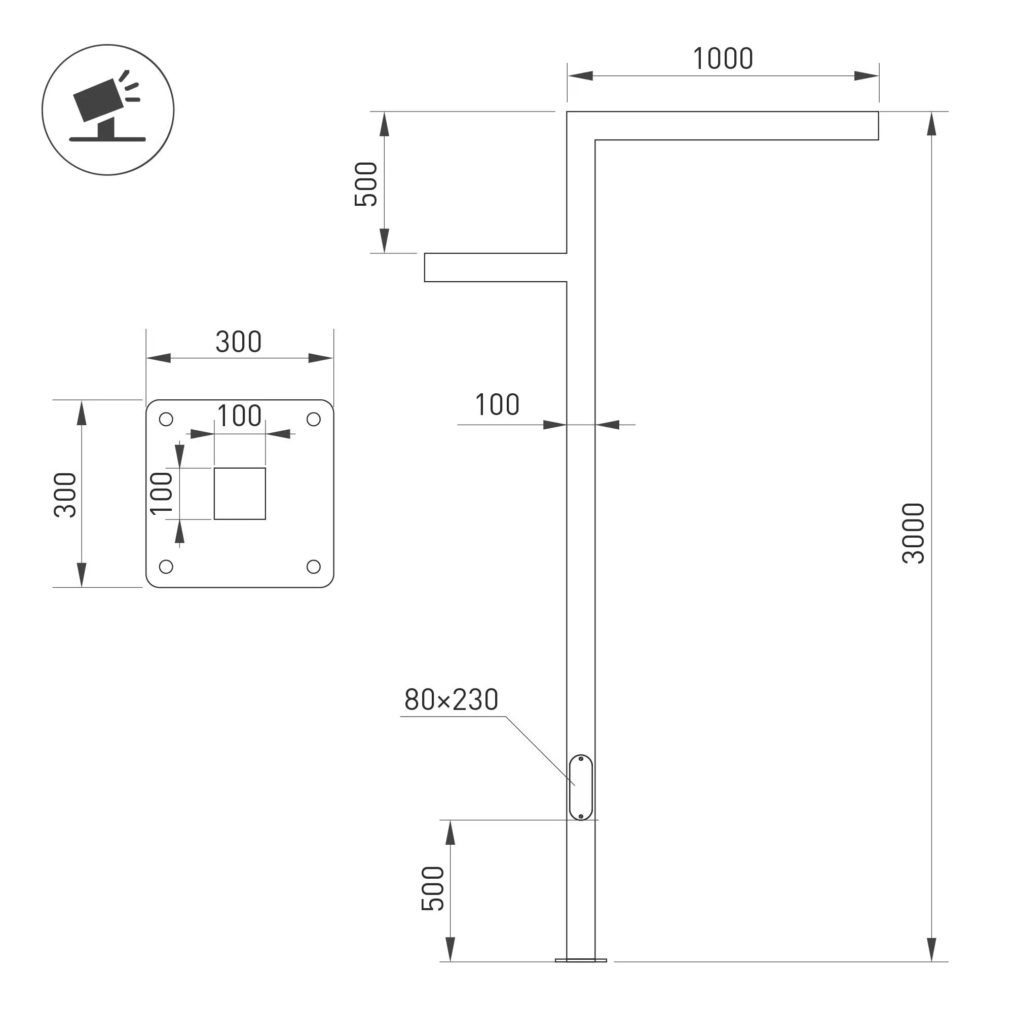 Опора OXOR-STER-Z-1600x100x100-L3000-70W Warm3000 (BK, 230V) IP65 (Arlight, Сталь) - Изображение