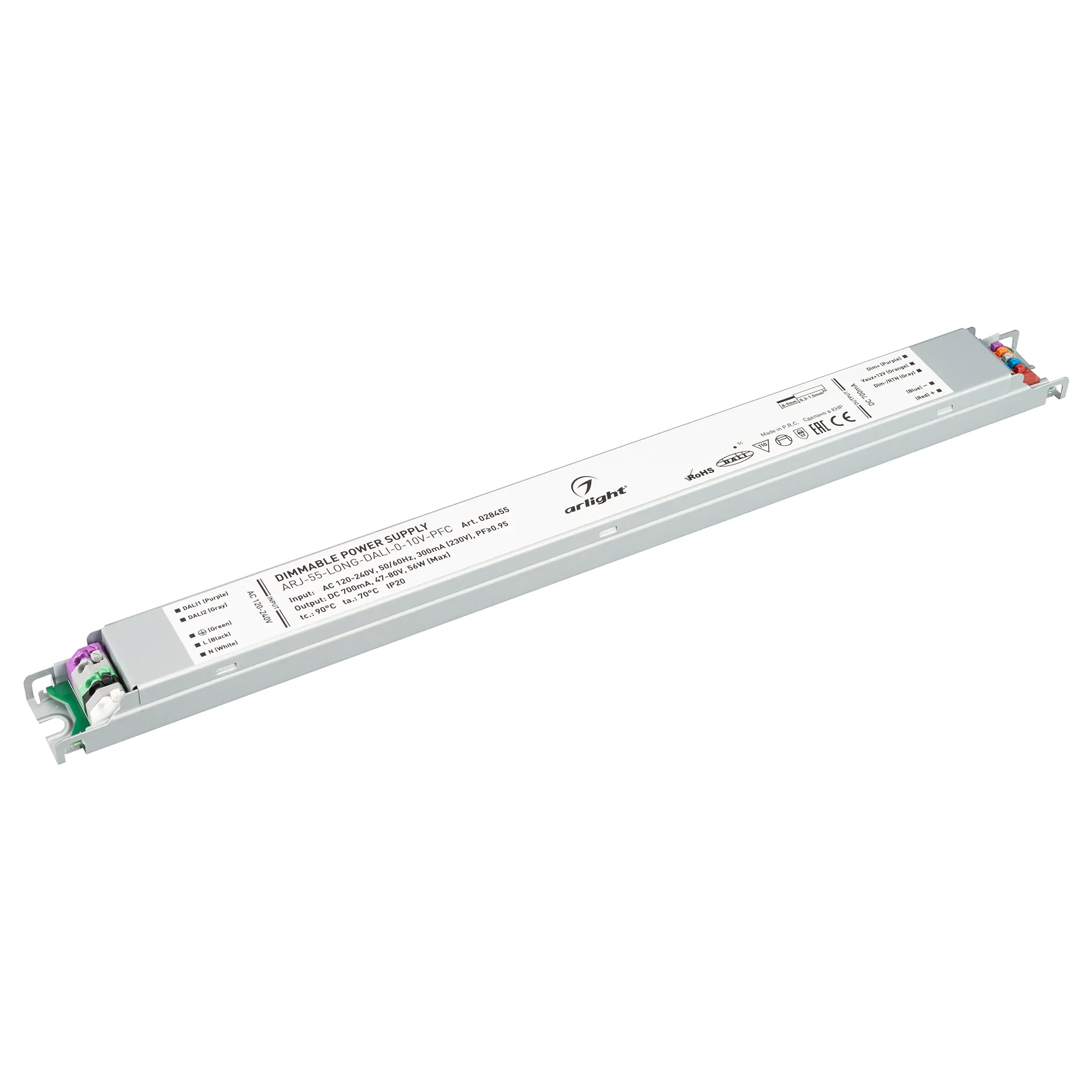 Блок питания ARJ-55-LONG-DALI-0-10V-PFC (56W, 700mA) (Arlight, IP20 Металл, 7 лет) - Изображение